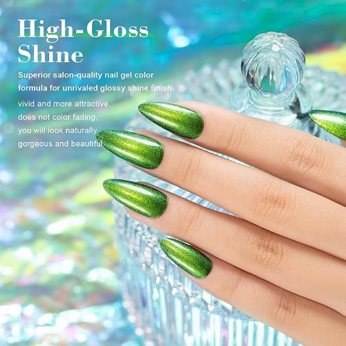 RARJSM Chameleon Glitter Gel Nail Polish Green to Blue Color Changing Pigments Gel Polish 15ML Multichrome Holographic Sparkle Shimmer Nail Gel Varnish Soak Off Curing Requires DIY at Home Salon - Image 3
