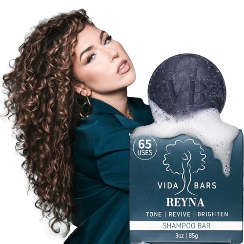 Reyna Solid Shampoo Bar for Curly Hair | Natural, Color Safe, Moisturizing Bar Shampoo for Dry Brittle Hair | Vegan, Sulfate Free, Paraben Free, Handmade in the USA (Blue Tansy Flower Scent)