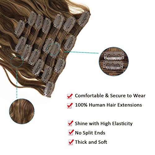 Anrosa Highlight Blonde Curly Clip in Human Hair Extensions Natural Wave Curly Clip in Hair Extensions 20inch Chocolate Brown Mixed with Strawberry Blonde Real Remy Human Hair Clip in Extensions 120g - Image 4