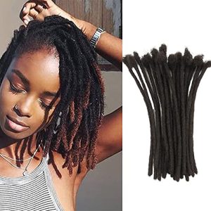 Loc Extension Human Hair 8 Inch 30 Strands Natural Black Full Handmade Permanent Locs Can Be Dyed and Bleached for Women Men Kids Dreadlock Extensions Real Human Hair
