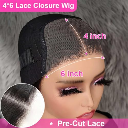 Hair Lace Front Wigs Human Hair Kinky Straight 6x4 Wear & Go Glueless Wigs Natural Hairline Pre Cut Lace Closure Wigs Human Hair 180% Density for Women Natural Black 20Inch - Image 4