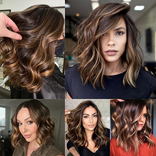 Glueless Ombre Blonde Human Hair 13x6 HD Lace Front Wigs for Women 14 Inch Two Tone 1B/33 Highlight Brown 30# Color Body Wave Human Hair Wigs with Baby Hair Middle Parting - Image 5
