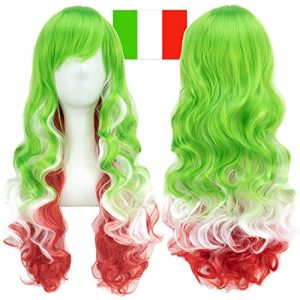 Flag Color Design Hair Cosplay Wigs with Bangs Halloween Costume Wig (IT Flag Green White Red)