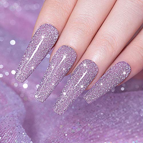 RARJSM Reflective Glitter Gel Polish, Light Purple Sparkle Gel Nail Polish Shiny Gel Nail Art Varnish Manicure Clear Diamond Nail Gel For Salon Home DIY UV LED Lamp RequiredRAR83 - Image 3