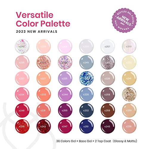 beetles Gel Polish Nail Set 36 Colors Lingering Grace Collection Pink Red Purple Girly Elegant Sparkle Glitter Gel Polish Nail Art Liner Brushes 5Pcs Painting Art Design Pen - Image 2