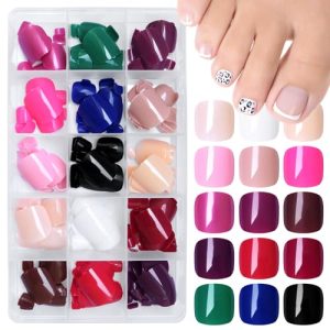 360Pcs Short Press on Toenails Square, Full Cover Colored Fake Toe Nails Glossy False Toenail Press ons Acrylic Glue on Toenails for Women Girls Artificial Toes