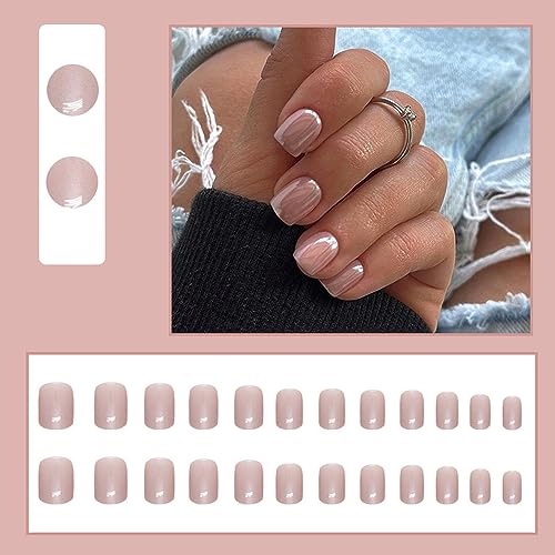 24 Pcs Short Square Nude Aurora Press on Nails with Glossy Design and Glue - Image 2