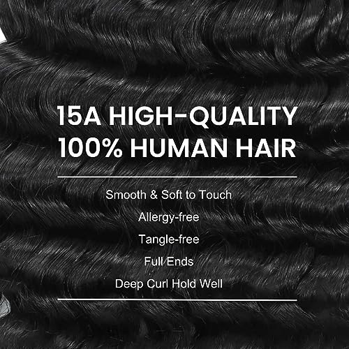 Deep Curly Human Braiding Hair For Boho Braids 15A Soft Thick Bulk Braiding Hair 18 Inch 200g (50g*4pc) Human Bulk Virgin Human Braiding Hair For Micro Braids Hair No Weft (Deep Bulk, Natural Black) - Image 4