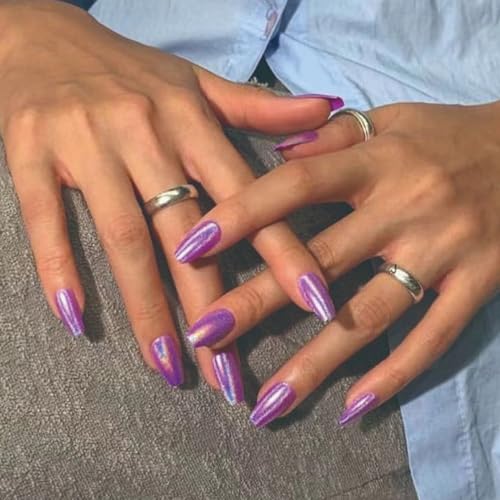 MISUD 24-Piece Medium Glossy Purple Chrome Acrylic Coffin Ballerina Press-On Nails - Image 2