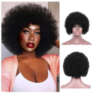8-Inch Curly Kinky Afro Wig for Black Women, Natural Looking 70s Style