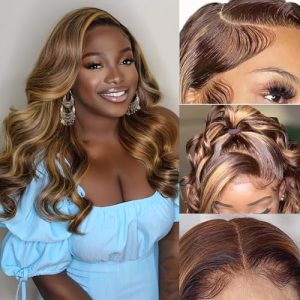 Highlight Honey Blonde 13x4 HD Lace Front Wig Human Hair, 180% Density Body Wave
