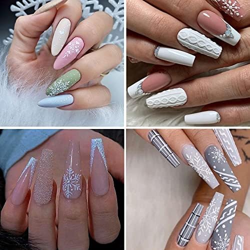6 Sheets Christmas Nail Stickers Silver Glitter Snowflakes Nail Decals 3D Self-Adhesive Xmas Reindeer Nail Supplies Bell Snow French Nail Design Manicure Accessories for Women Girls Nail Decoration - Image 6