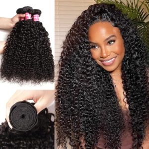 Sunber Brazilian 100% Unprocessed Virgin Kinky Curly Human Hair Weave 3 Bundles Deep Curly Hair Extensions Mixed Length Natural Color (12 14 16inch)