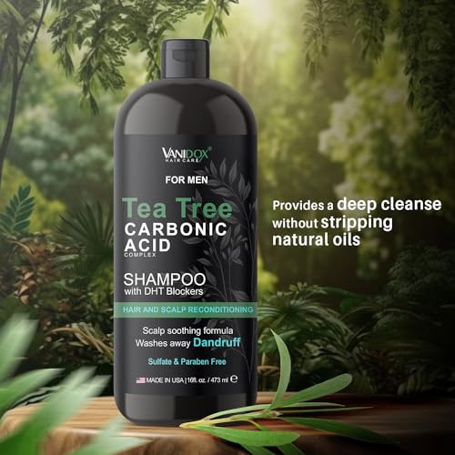 Tea Tree Shampoo For Men with Organic Tea Tree Oil and Carbonic Acid - Mens Tea Tree Shampoo For Itchy and Dry Scalp, Fights Hair Loss and Stimulates Hair Growth - With DHT Blockers (16 FL Oz) - Image 6