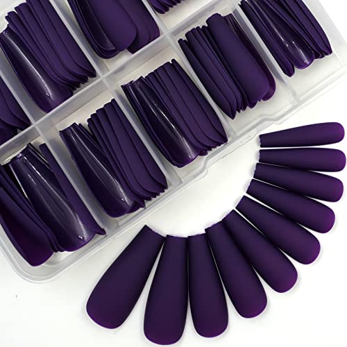 LoveOurHome 100pc Coffin Press on Nails Long Fake Nails Matte Full Cover False Nails Press ons Artificial Nail Medium Ballerina Fake Fingernail Violet Presson on Nail Tips for Women Kids Girls - Image 3