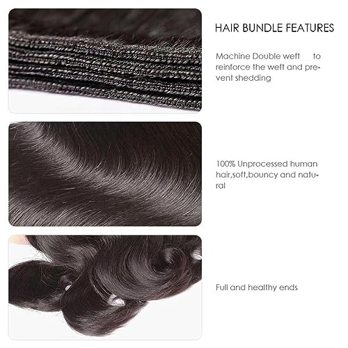 Hswpawk 12A Human Hair Bundles Body Wave 18 Inch One Bundle 100% Unprocessed Brazilian Virgin Body Wave Bundles Human Hair Natural Black Color Body Wave Bundle Human Hair Weft - Image 5