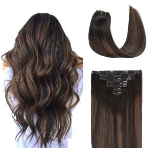 14 Inch Balayage Dark Brown to Chestnut Brown Clip-In Human Hair Extensions 70g 7 Piece Set