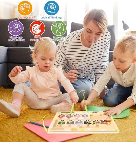 Magnetic Wooden Color and Number Maze Puzzle Board for Toddlers 3 Plus Years Old - Image 2