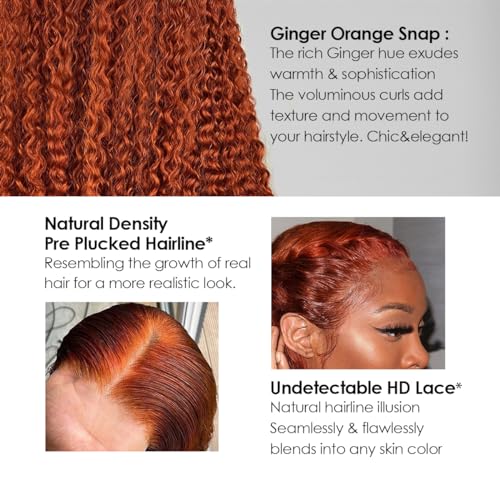 Brennans Ginger Burnt Orange Human Hair Wig Water Wave Lace Front Wigs 22 Inch Deep Wave Glueless Wigs Human Hair for Black Women Pre Plucked 13x4 Lace Frontal Wigs Brazilian Human Wigs 180% Density - Image 3
