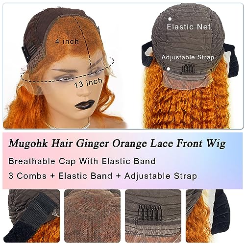 Ginger Lace Front Wigs Human Hair 24 Inch Orange Curly 13x 4 HD Lace Closure Wigs Human Hair Pre Plucked Fall Color Ginger Orange Deep Wave Frontal Wigs Human Hair 150% Density for Women - Image 6