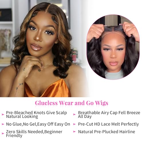 mscoco Bob Wig Human Hair 5×6 Highlight Body Wave Lace Front Wigs Human Hair Pre-bleached knots Bob Wig Human Hair Glueless 1B/2/30 Wigs Human Hair for Black Women Body Wave Human Hair Wig - Image 2
