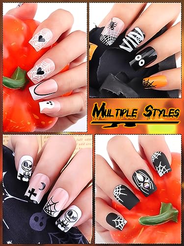 96 Piece Halloween Long Press-On Nails Set with Skull and Pumpkin Designs - Image 6