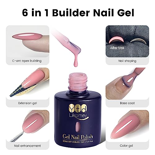 YTD Likomey Builder Nail Gel,15ml Rose Pink Builder Base Gel Nail Polish 5-in-1 Multifunctional Strengthener Extension Enhancement Reinforce Shaping Nude Neutral Color Hard UV Gel,JG337 - Image 2
