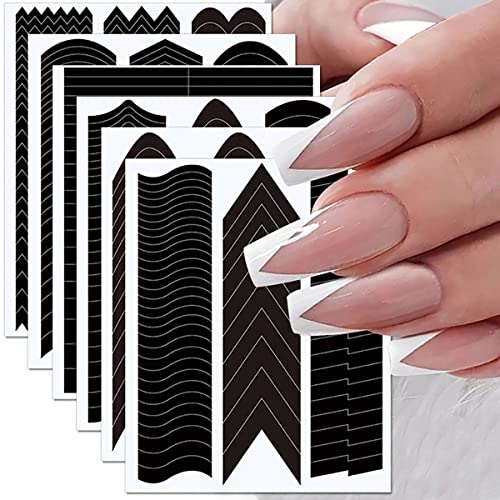 6 Sheets French Manicure Nail Art Stickers 3D Self -Adhesive French Tip V-Shaped Stencils Edge Auxiliary Nail Sticker Decals Nail Stencils for Designer Nail Decoration Nail Guides for DIY Nail Tools - Image 6
