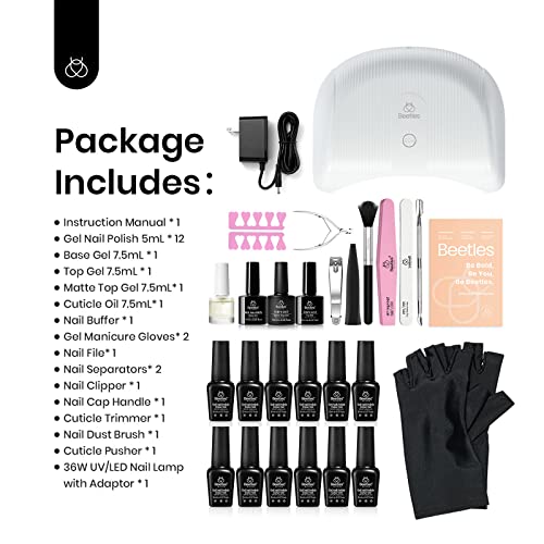 Beetles Charming Diva Gel Polish Starter Kit Snow White Soft Pink Manicure with Led Nail Lamp Base Top Coat & Summer Jelly Tint Neon Gel Translucent Sheer Red Hot Pink Purple Bright Blue Yellow Set - Image 2