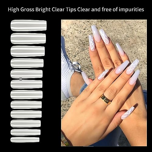240 Pcs Extra Long Natural Square Nail Tips Full Cover Acrylic Press-On - Image 6