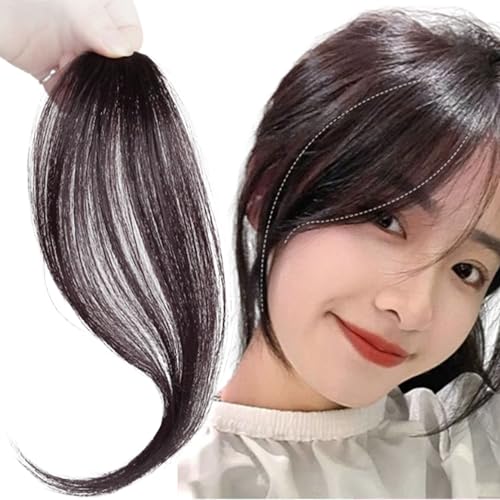 Side Bangs Clip In Human Hair 2Pcs Fake Fringe Clip On Bangs for Women 9.8 Inch Long Natural Looking Fake Bangs Fringe Hair Extensions Dark Brown - Image 5
