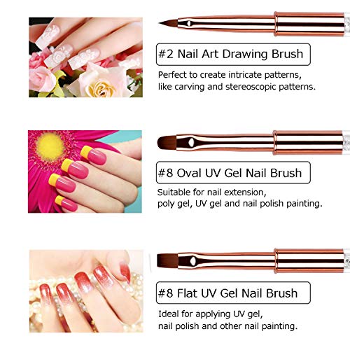5Pcs Rose Gold Nail Art Brush Set with Rhinestone Handle for DIY Manicure and Salon - Image 4