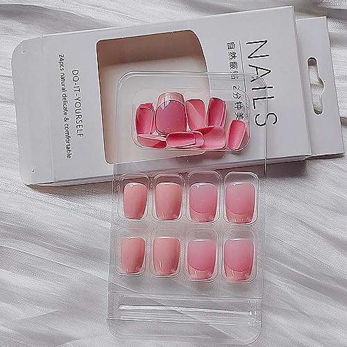 24 Pcs Nude Pink Press on Nails Short Square Coffin Fake Nails Press ons French Ballet Glossy Pure Color Design Nail Tips Full Cover False Nails Stick on Nails Acrylic Nail Kit for Women Manicure - Image 5