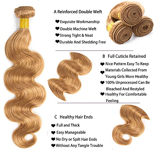 Honey Blonde Brazilian Remy Body Wave Human Hair Bundles 3 Pack 12 14 16 Inch - Image 3