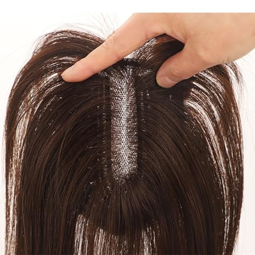Brown Hair Toppers With Bangs 100% Real Human Hair Toupee Clip In Topper Hair Extensions 9x14cm Mesh Base Hair Pieces For Thinning Hair,Hair Loss,Gray Hair Wiglets (Size : 25cm) - Image 2