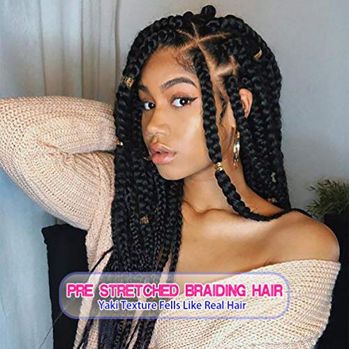 8 Pack Braiding Hair Pre Stretched - 26" 100G/Pack Premium Kanekalon Pre Stretched Braiding Hair Extensions, Professional Itch Free Hot Water Setting Perm Yaki Texture Prestretched Braiding Hair(1B) - Image 2