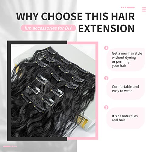 FLUFYMOOZ Clip In Hair Extensions,6PCS Hair Extensions Long Mermaid Waves Wavy Synthetic Clip On Hairpiece For Women 24 Inch (Natural Black) - Image 4