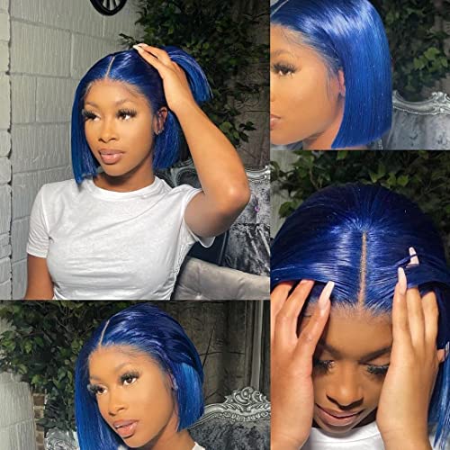Blue Bob Silky Straight Colored 13x4 Lace Front Wigs Middle Part Pre Plucked Natural Hairline Blunt Cut Wig for Women Can Be Perm Glueless 150% Density Brazilian Remy Human Hair Wigs Pre Plucked Human Hair - Image 3