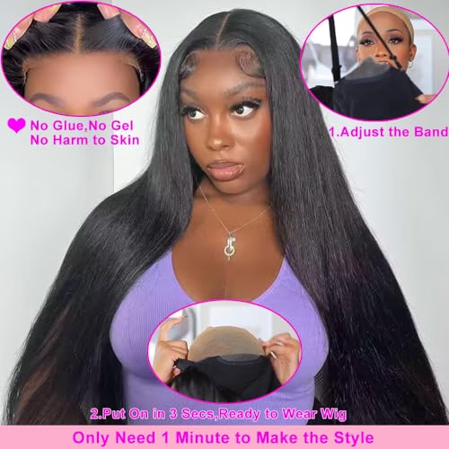 Pre Cut 13x4 HD Lace Glueless Wigs Human Hair Wear and Go Wigs Straight Lace Front Wigs Brazilian Human Hair Wigs No Glue Lace Frontal Wig Human Hair with Baby Hair 180% Density Natural Color 24 Inch - Image 2