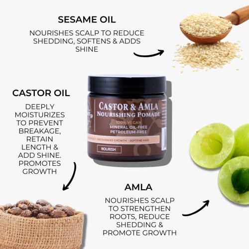 Qhemet Biologics Castor Oil Collection for Maximum Moisture & Growth - Includes Castor & Amla Nourishing Pomade, Amla & Olive Heavy Cream, Castor & Moringa Softening Serum - 3-Piece Haircare Set - Image 4
