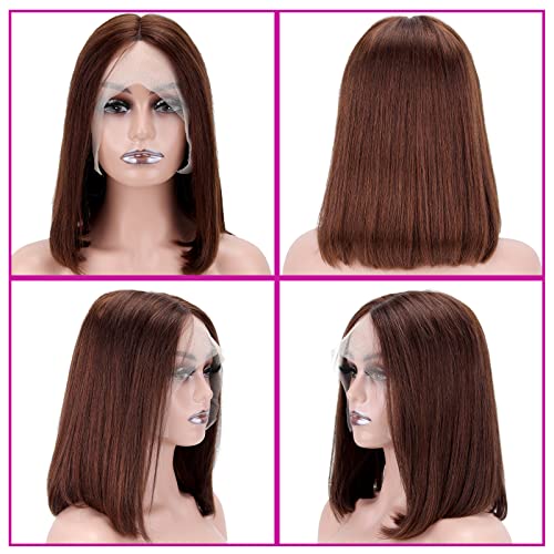 Short Straight Bob Human Hair Lace Front Wig 14 Inch 180% Density Brown - Image 7