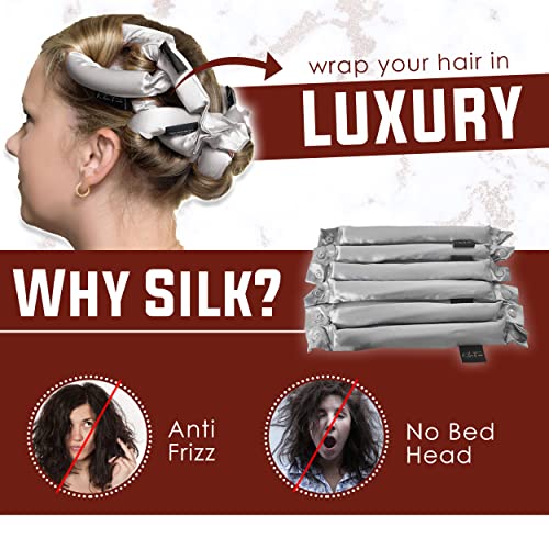 Heatless Hair Curler - 6Pc short Heatless curling rod headband | Heatless curls for long hair curling ribbon | Silk hair curlers to sleep in | flexi curling rods for hair (BLACK SILVER) - Image 2