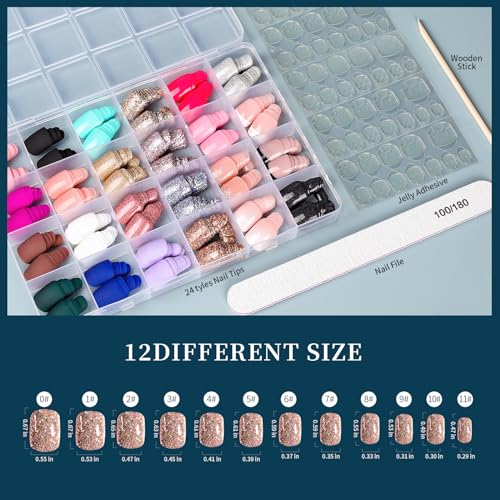 FANDAMEI Press on Nails, 24 Colors 576PCS Press on Nails Short, Matte Glossy Press on Nails Short Square. Glitter Press on Nails Short Round. Natural Fit Lightweight Fake Nails Natural for Nail Art - Image 5
