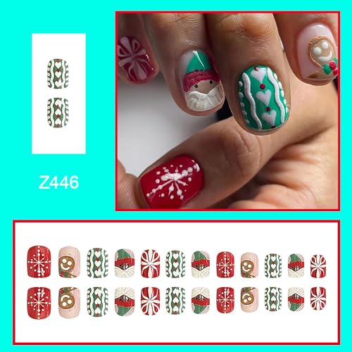 Short Square Acrylic Christmas Press on Nails with Santa Claus Snowflake Design for Women - Image 3