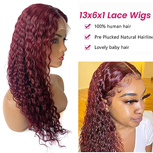 Smavida 18 Inch Burgundy Kinky Curly Human Hair Lace Front Wig 150% Density - Image 3
