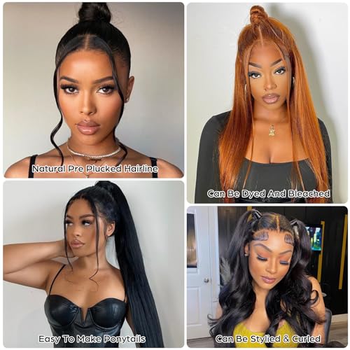 28 Inch HD Transparent Straight Human Hair 360 Lace Front Wig, 200 Density, Pre Plucked, Black Women, High Ponytail/Bun Ready - Image 5
