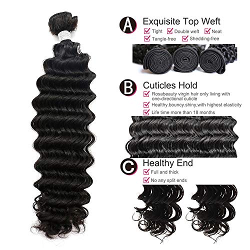 Women Hair Extensions 10A Virgin Human Hair Weft Bundles for Women Silky Natural Black Brazilian Human Hair Bundles Straight Body Loose Curly Weave 1-3 Bundles Double Weft Hair Extensions.(18 INCH, Deep Wave) - Image 4