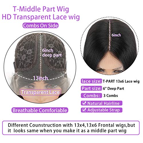 13x6 T Part Transparent Lace Front Wigs Human Hair Peruvian Straight Virgin Human Hair Wigs for Black Women Pre Plucked Natural Hairline with Baby Hair 150% Density Natural Color 16 Inch - Image 3