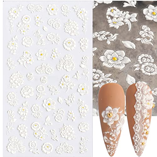 TailaiMei 4 Sheets Flower Nail Art Stickers 5D Exquisite Embossed Nail Decals, Self-Adhesive Carving Design Daisy Rose Nail Decoration for Women DIY - Image 5