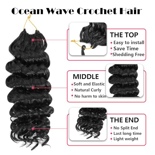 Ocean Wave Crochet Hair 12 Inch 8 packs Deep Wave Crochet Hair Synthetic Curly Braiding Hair Crochet Hair for Black Women (12 Inch, 8 packs, 1B) - Image 4